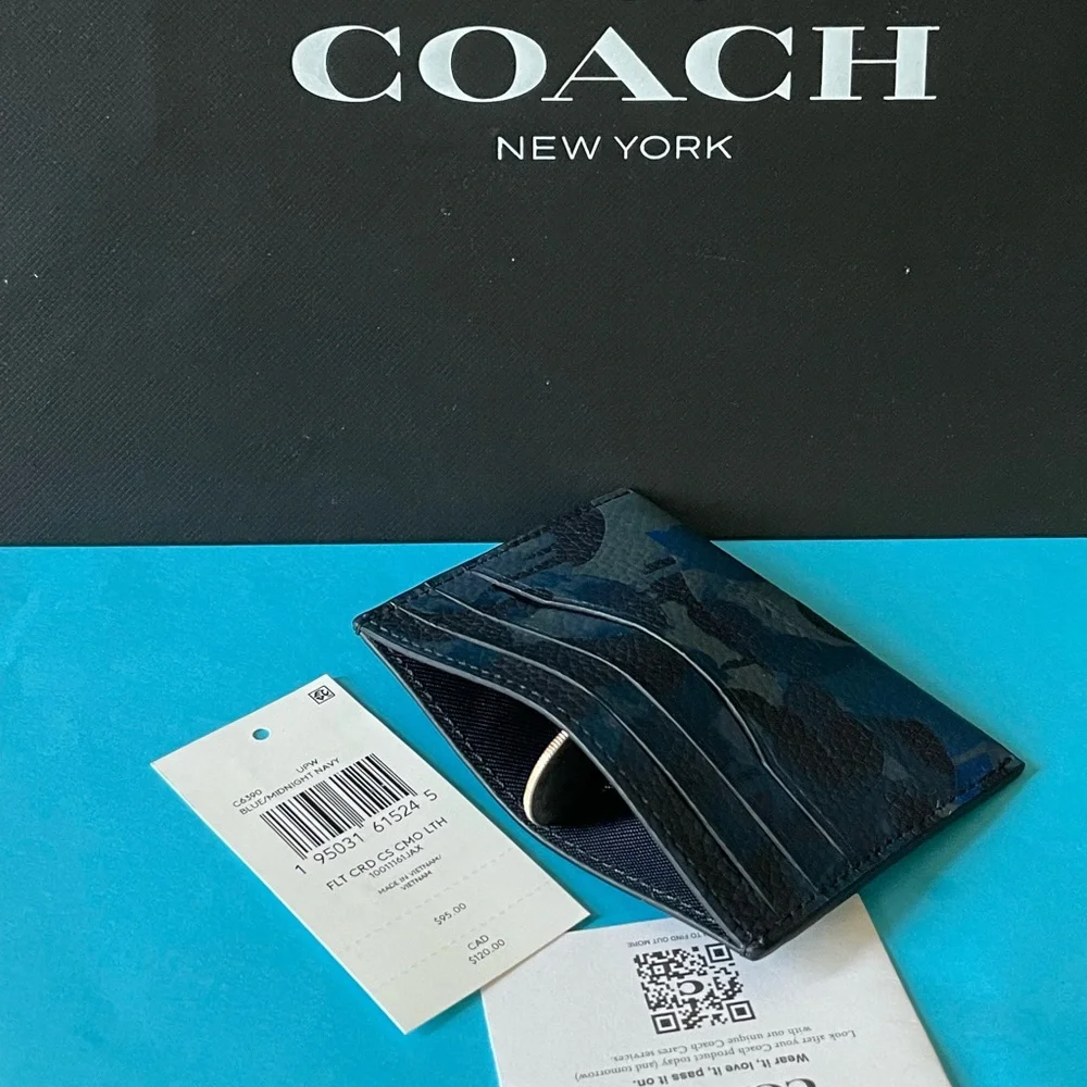 NWT Coach Card Case With Camo Print Blue/Midnight Navy